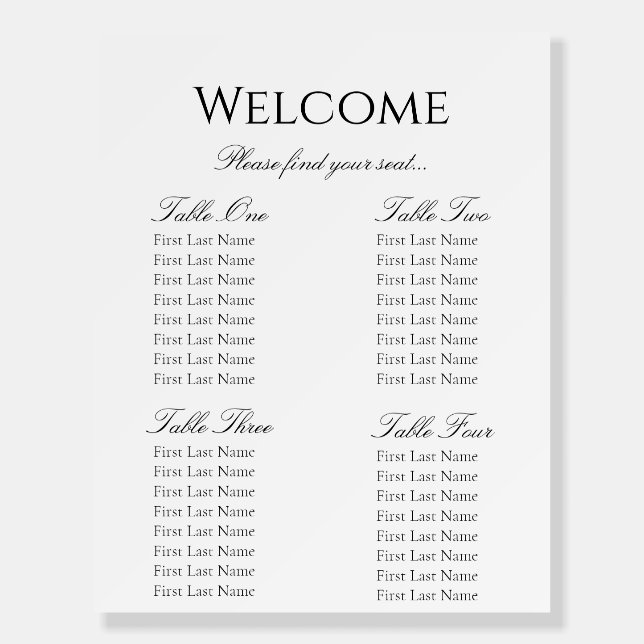 Blank Seating Chart for Weddings Foam Board (Front)