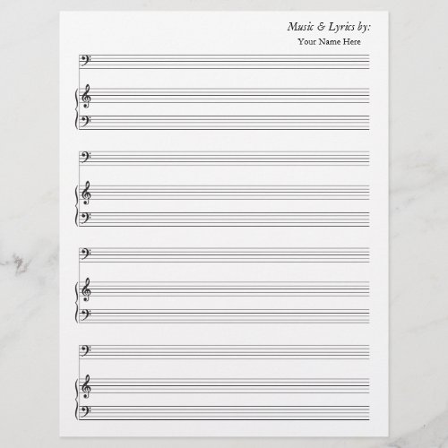 Blank Sheet Music 4 Stave Bass and Piano