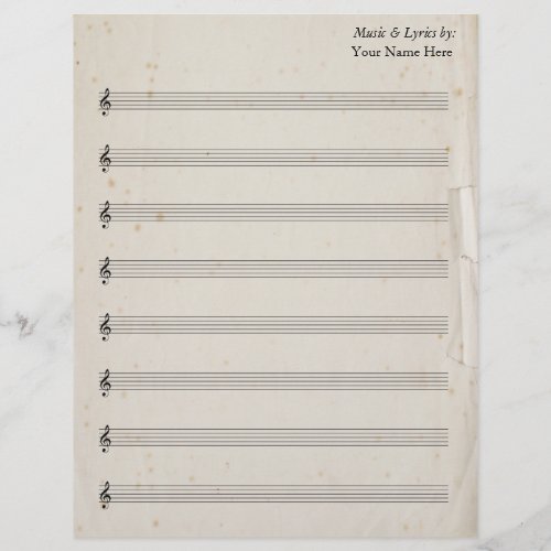 Blank Sheet Music 8 Stave Antique Torn Paper