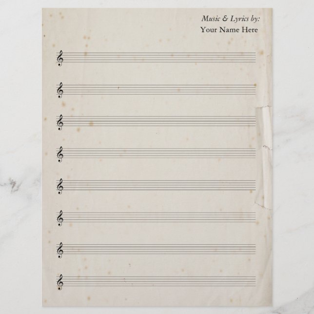 Blank Sheet Music 8 Stave Antique Torn Paper (Front)