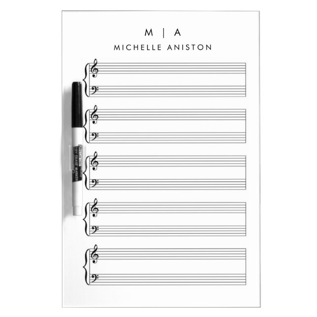  Blank Sheet Music Monogram Minimalist  Dry Erase Board (Front)
