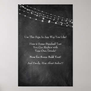 Blank Sign w/ Chalkboard Text & Light Strings: DIY