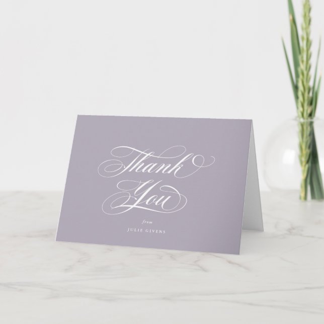 Blank Soft Purple Elegant Script Graduation Letterpress Thank You Card (Front)