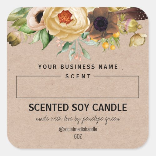 Blank Space Kraft Floral Scented Soy Candle Labels