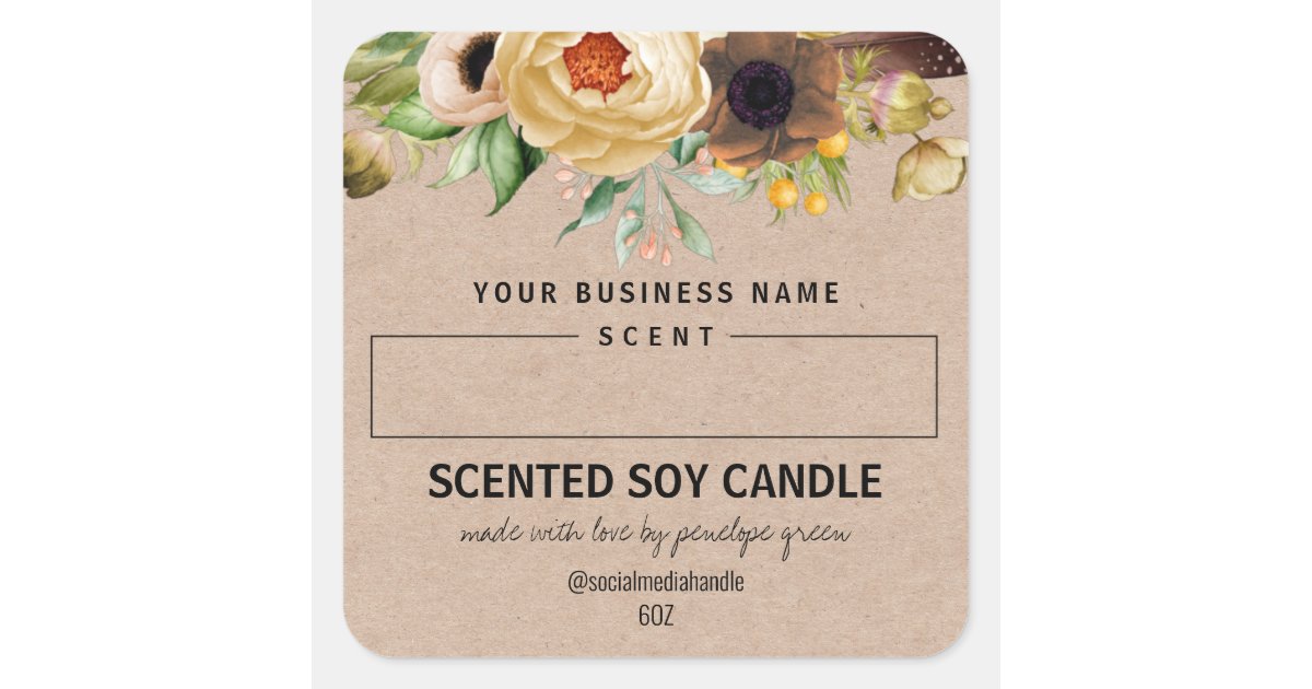 Blank Space Kraft Floral Scented Soy Candle Labels | Zazzle ...