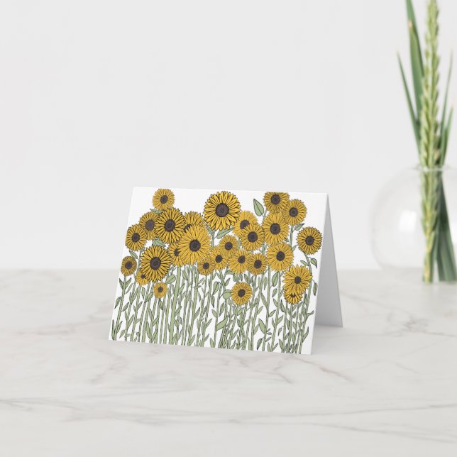 Blank Sunflower Letterpress Thank You Card (Front)