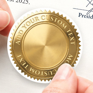 Blank Template Certificate Custom 3D Foil Gold Classic Round Sticker