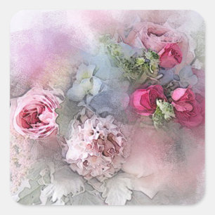 Blank Template Pink Red Roses Watercolor Artwork Square Sticker