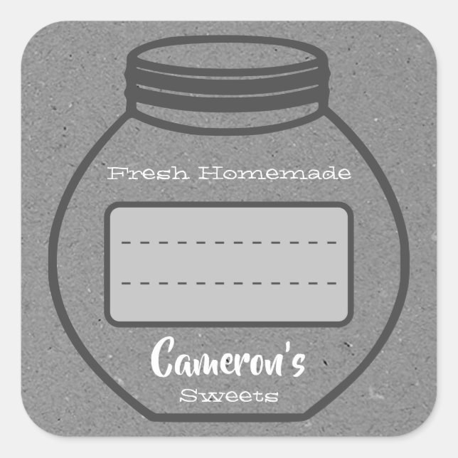 Blank Text Box Kraft Paper Gray Jam Jar Labels (Front)