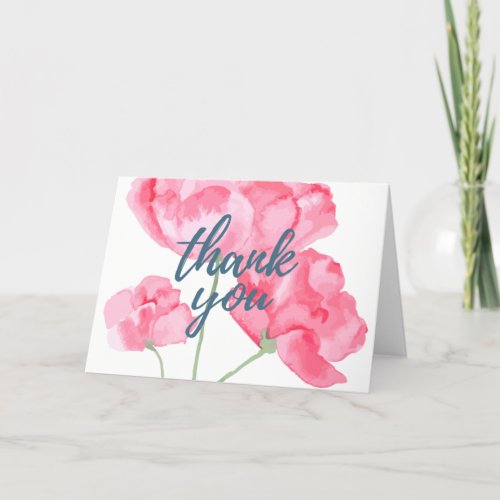 Blank Thank You Card with Pink Flowers