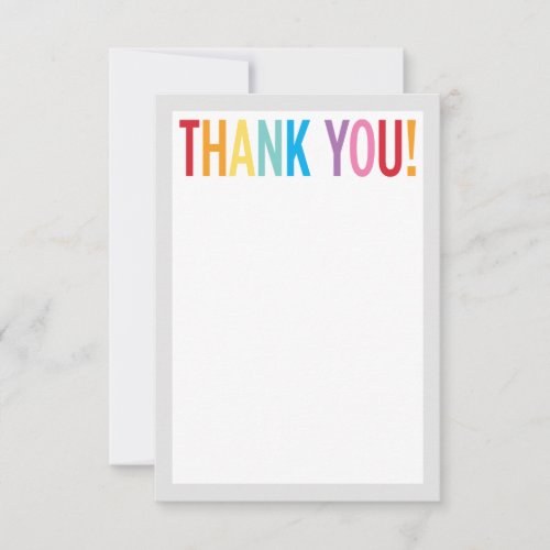 BLANK THANK YOU colorful rainbow letters gray