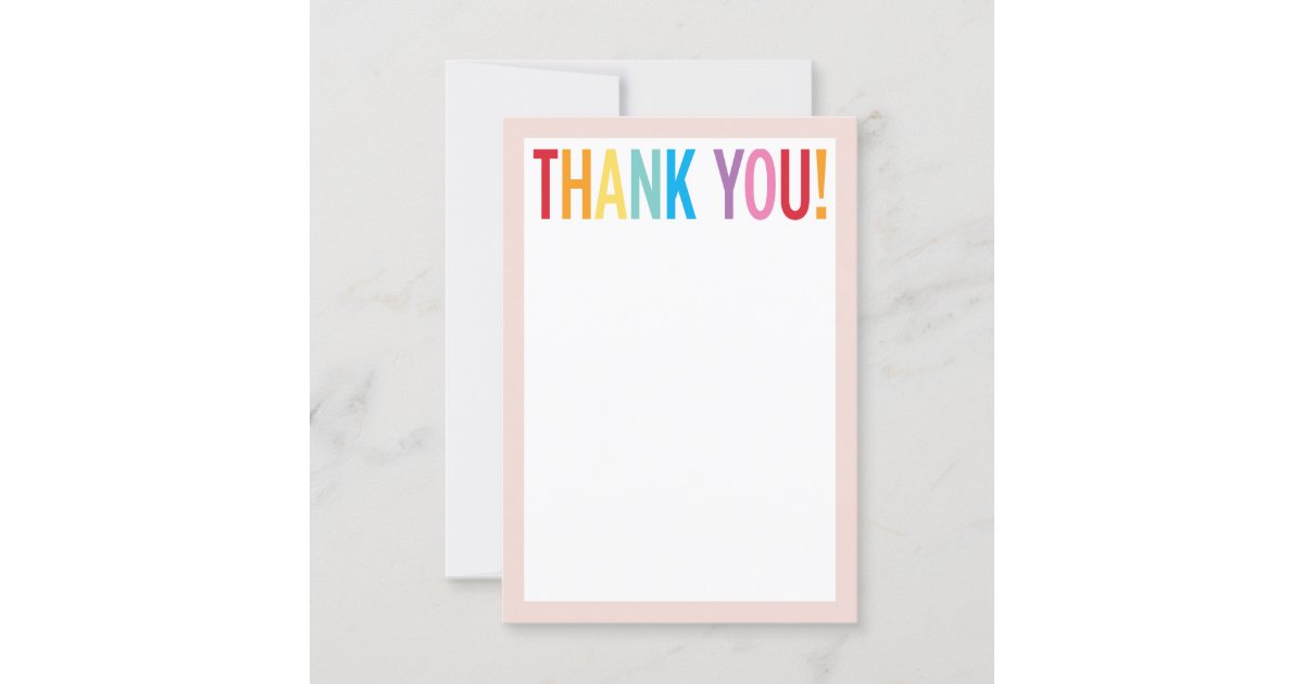 BLANK THANK YOU colorful rainbow letters pink | Zazzle.com