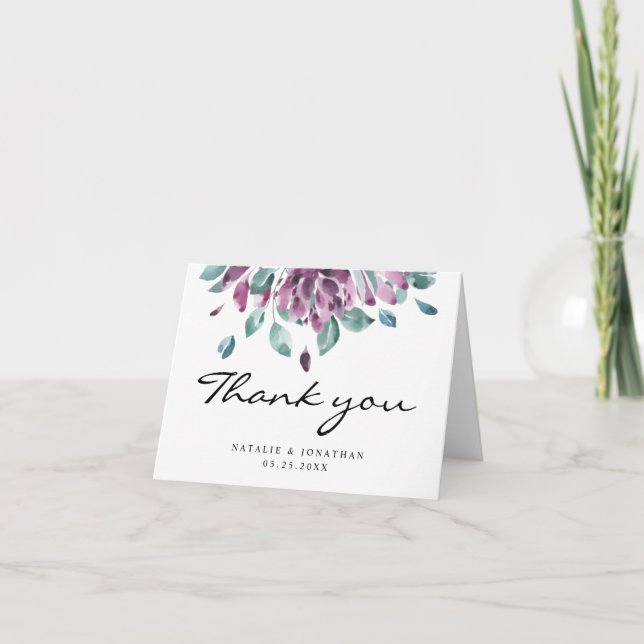 BLANK thank you wedding purple watercolor flowers (Front)