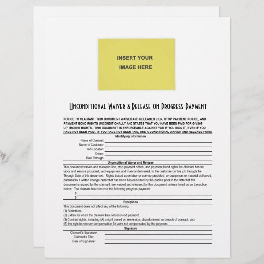 Blank Unconditional Waiver Release Pro Pay (Front/Back)