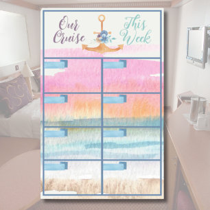 BLANK Watercolor Cruise Week Planner in Stateroom Magnetic Dry Erase Sheet