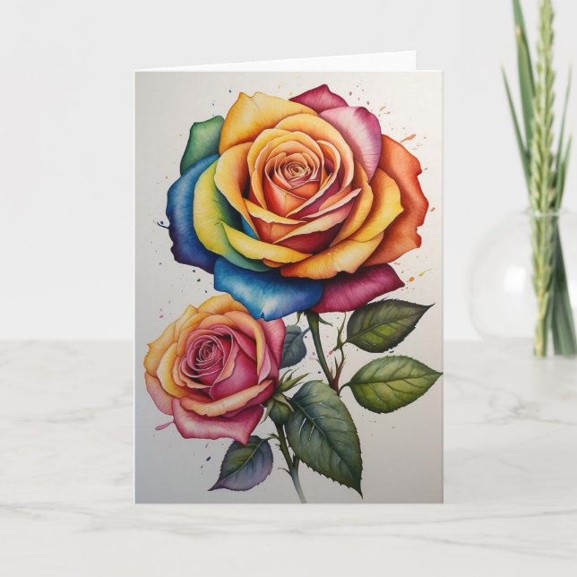 Blank Watercolor Roses Card (Front)