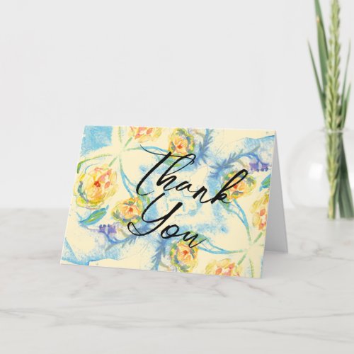 Blank Watercolor Thank You Card With Flowers