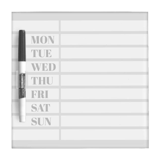 Blank weekly calendar dry erase board (Front)