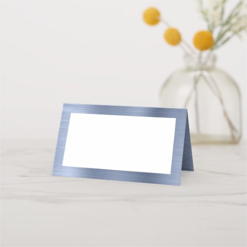 Blank White and Metallic Dusty Blue Place Card