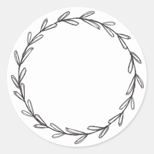 Blank white Hand Drawn Wreath  Classic Round Sticker