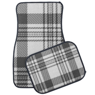 Blank & White Plaid Print Car Mat Set of 4