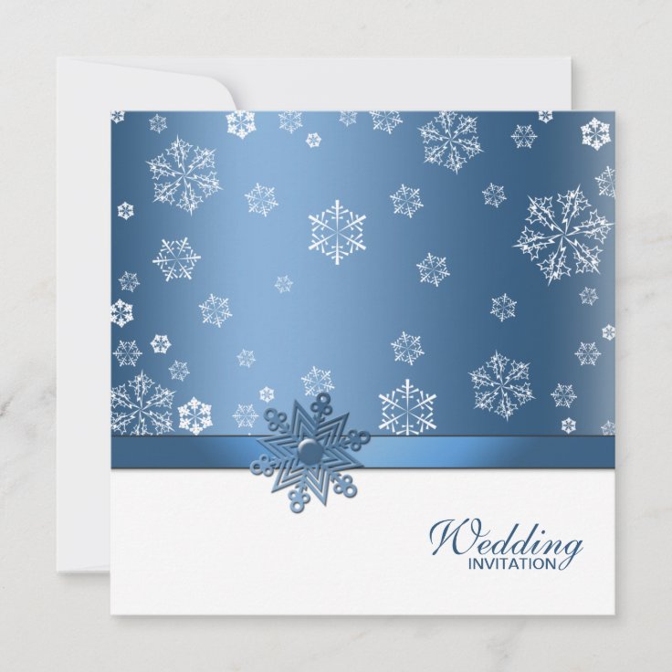 (Blank) Winter Blue & White Snowflake Invites Zazzle
