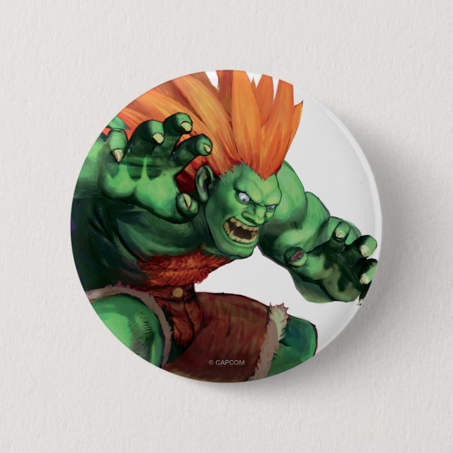 Blanka With Hands Raised Pinback Button (Front)