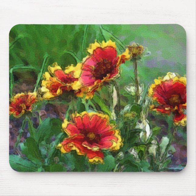 Blanket Daisy Flowers Watercolor Art Mouse Pad (Front)