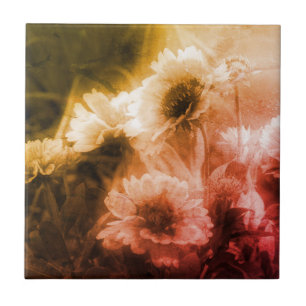 Blanket Flower Black And White Distressed Vintage Ceramic Tile