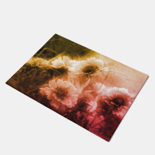 Blanket Flower Black And White Distressed Vintage Doormat