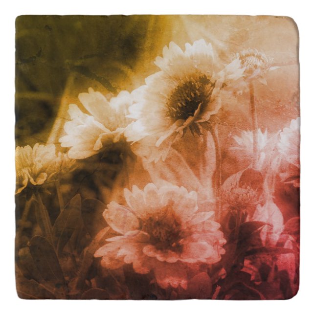 Blanket Flower Black And White Distressed Vintage  Trivet (Front)