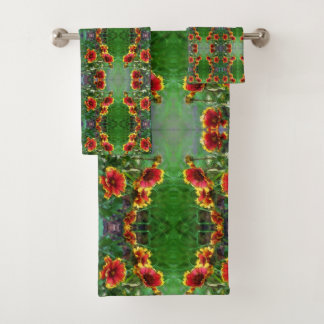 Blanket Flower Daisies Watercolor Abstract Bath Towel Set