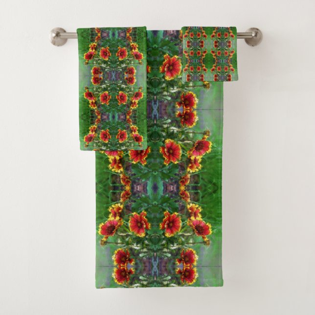 Blanket Flower Daisies Watercolor Abstract Bath Towel Set (Insitu)