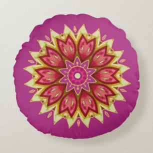 Blanket Flowers on Magenta Round Pillow