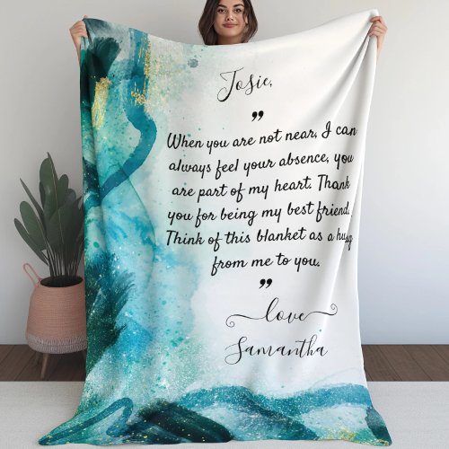 Blanket for Bestfriend with Custom Message teal