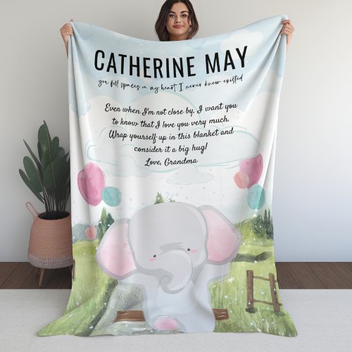 Blanket for Grandchild with Message and Elephant