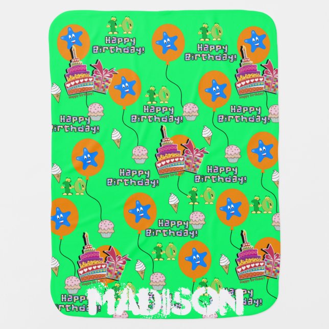 Blanket, Happy 10th Birthday, #10 Birthday Green Baby Blanket (Front)