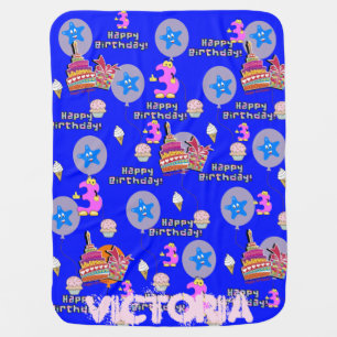 Blanket, Happy 3rd Birthday, #3 Birthday Blue Baby Blanket
