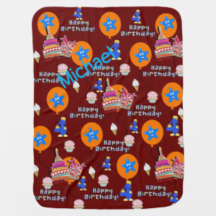 Blanket, Happy 4th Birthday, #4 Birthday Dark Red Baby Blanket