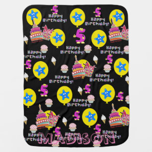 Blanket, Happy 5th Birthday, #5 Black Baby Blanket