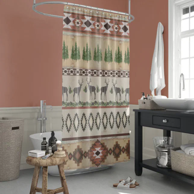 Blanket Pattern Mountain Rustic Lodge Deer Shower Curtain Zazzle