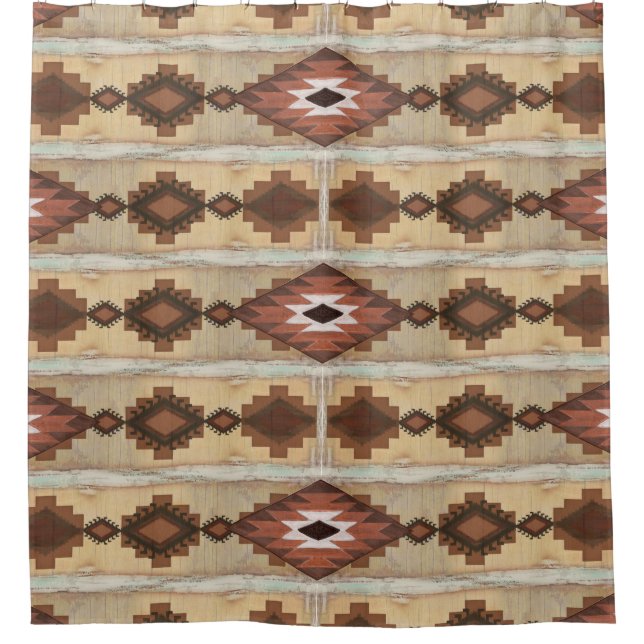 Blanket Pattern Mountain Rustic Wood Cabin Shower Curtain (Front)