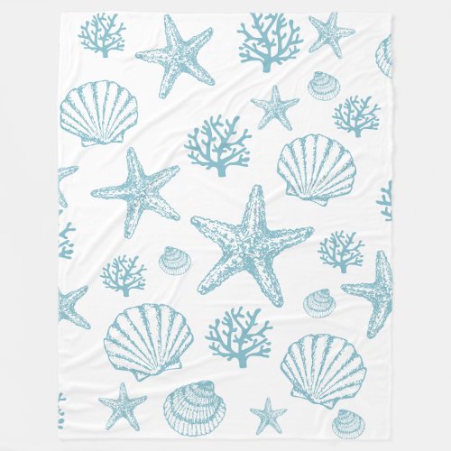 Blanket Teal Seashell Starfish Beachy Pattern