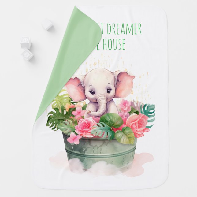 Blanket with cute baby elephant and inscription  (In Situ)