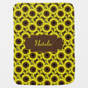 Blanket, with Name, in Golden Yellow Sunflowers Baby Blanket