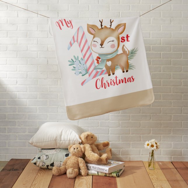 Blankets with illustration of a baby deer. (In Situ)