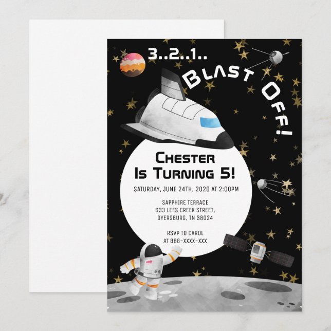 Blast Off Astronaut Birthday Space Birthday Invitation (Front/Back)
