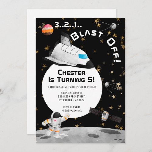 Blast Off Astronaut Birthday Space Birthday Invitation