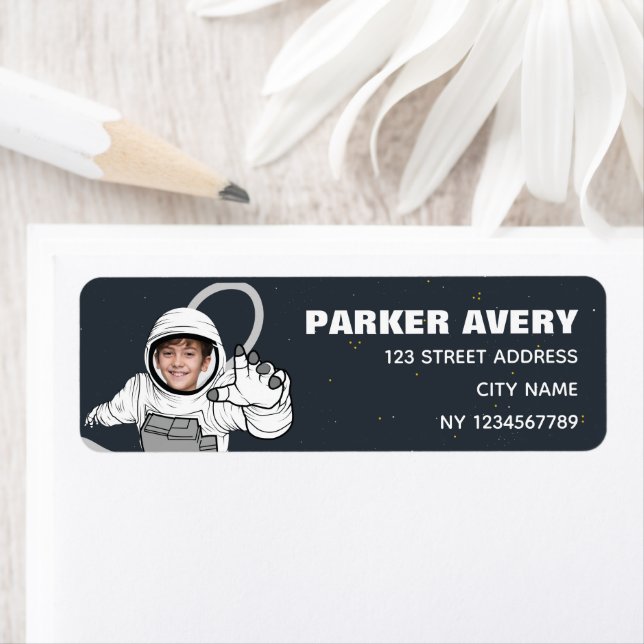 Blast Off Astronaut Photo Boy Birthday Label (Insitu)