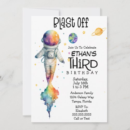 Blast Off _ Astronaut Space Third Birthday  Invitation